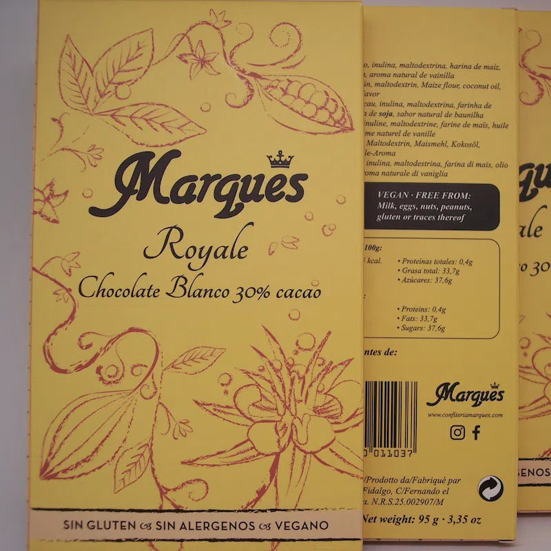 Nussfreie vegane weiße Schokolade mit echter Vanille Royale- 37% (Marques)