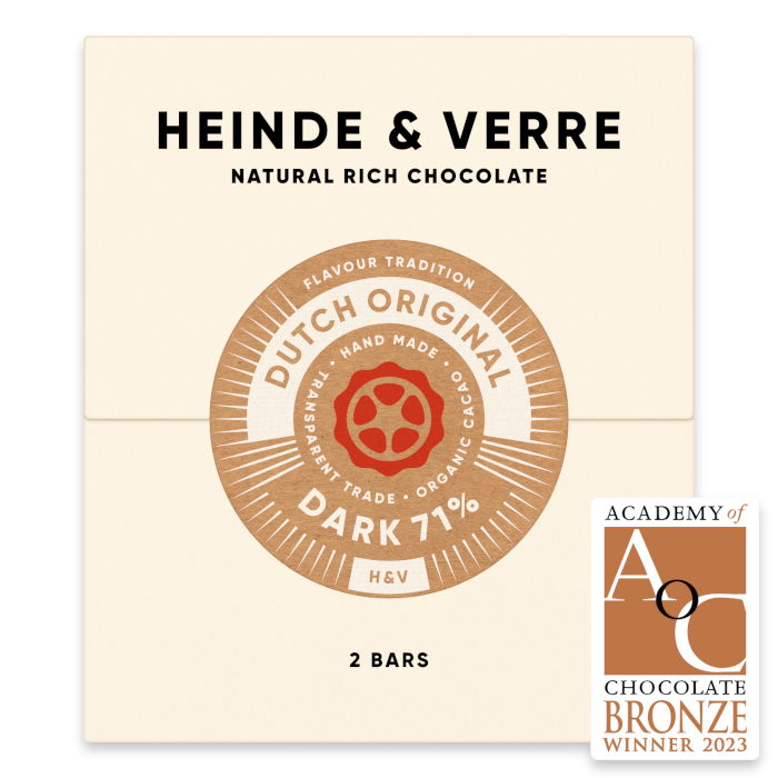 Dutch Original 2 Tafel nussfreie vegane Zartbitterschokolade - 71% (Heinde & Verre)