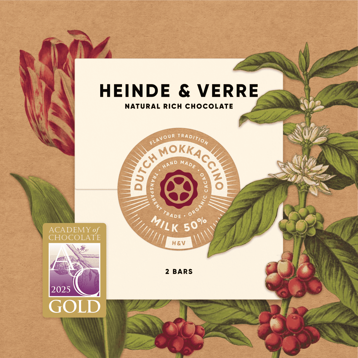 Dutch Original 2 Tafel nussfreie Mokkaccino Milchschokolade - 50% (Heinde & Verre) - Schoko Wunderland