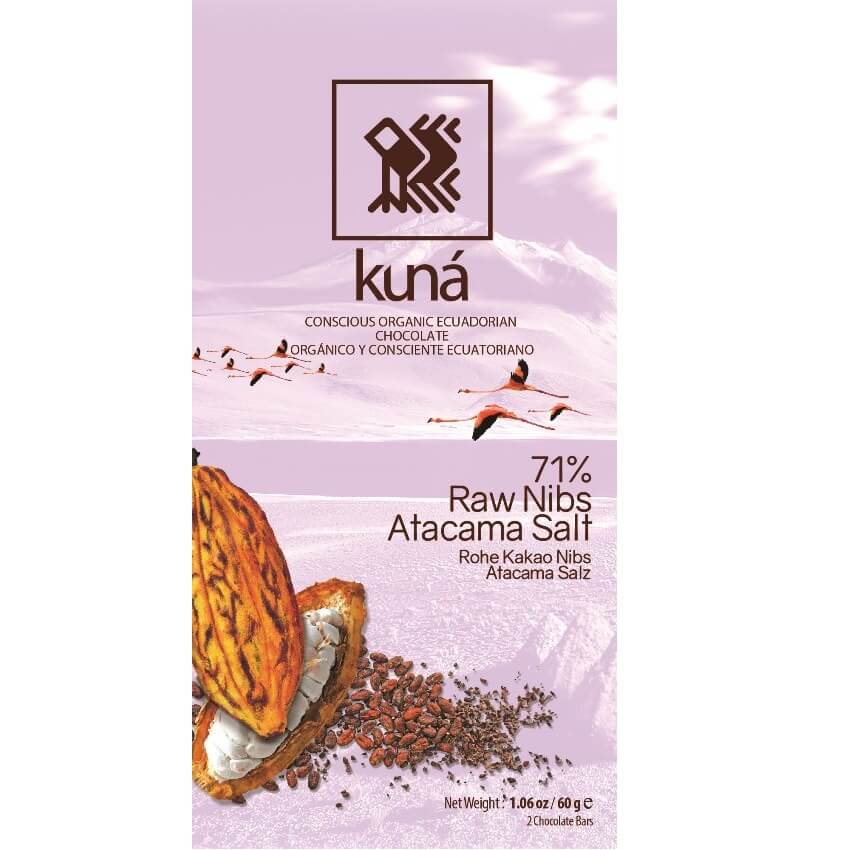 Organic 2 bars of Napo salt and raw nibs - 71% (Kuná)