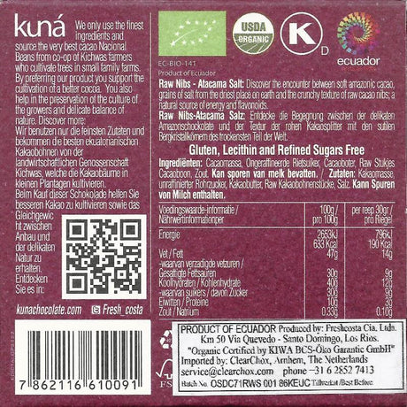 Organic 2 bars of Napo salt and raw nibs - 71% (Kuná)