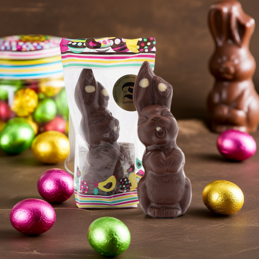 120g Mehrfarbiger nussfreier Osterhase aus Milchschokolade - 31-43% (Dammenberg)