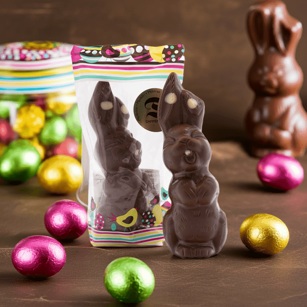 120g Mehrfarbiger nussfreier Osterhase aus Milchschokolade - 31-43% (Dammenberg)