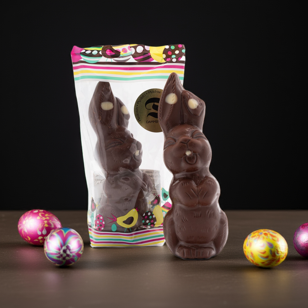 120g Mehrfarbiger nussfreier Osterhase aus Milchschokolade - 31-43% (Dammenberg)