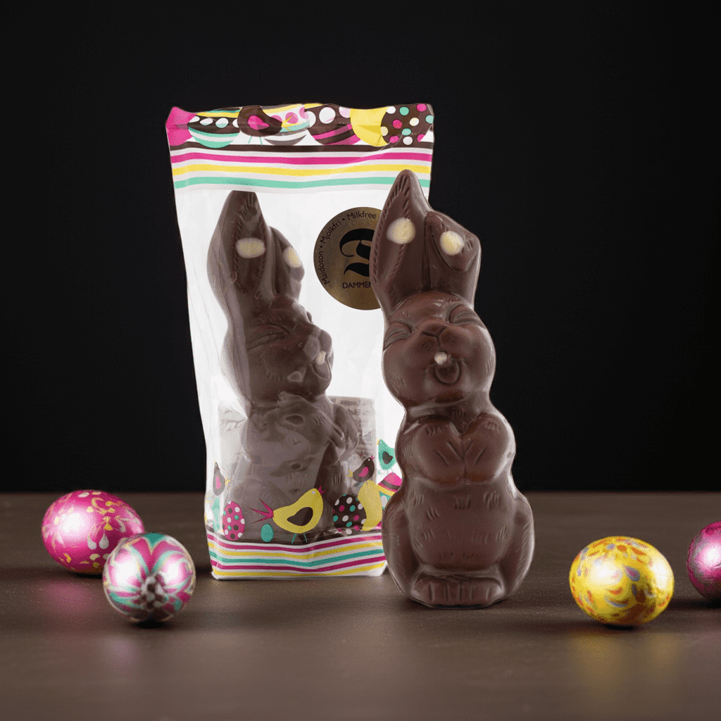 120g Mehrfarbiger nussfreier Osterhase aus Milchschokolade - 31-43% (Dammenberg)
