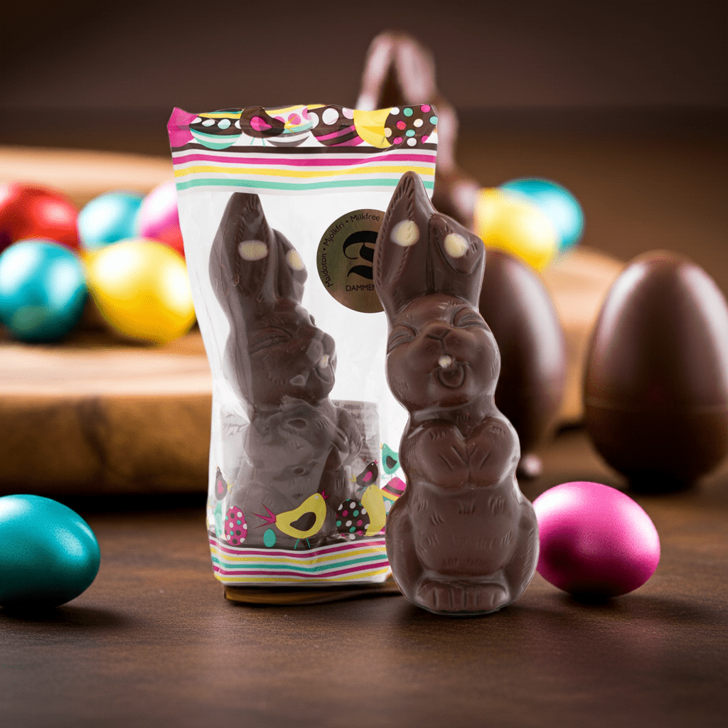 120g Mehrfarbiger nussfreier Osterhase aus Milchschokolade - 31-43% (Dammenberg)