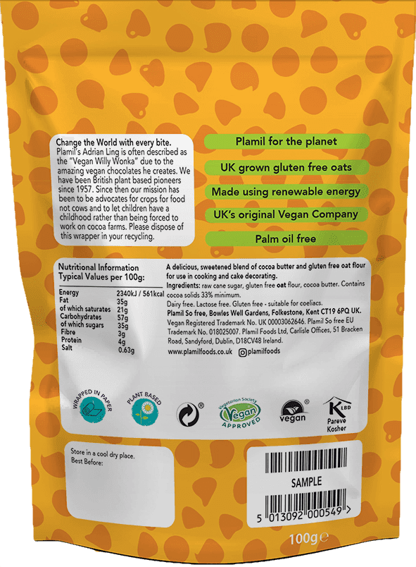 White chocolate caramel chocolate chips with oats - So free (Plamil)