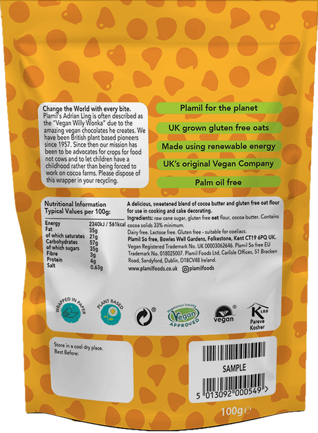 White chocolate caramel chocolate chips with oats - So free (Plamil)