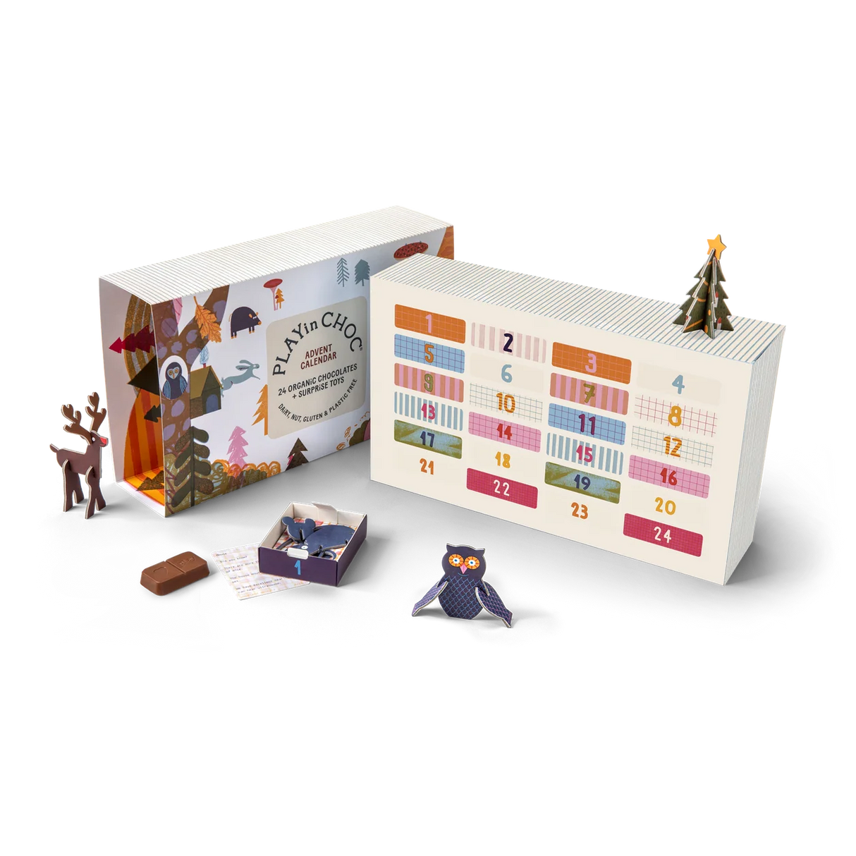 Advent Calendar with 24x Organic Chocolate + 24x 3D Puzzle + 24x FunFacts (PLAY in CHOC)