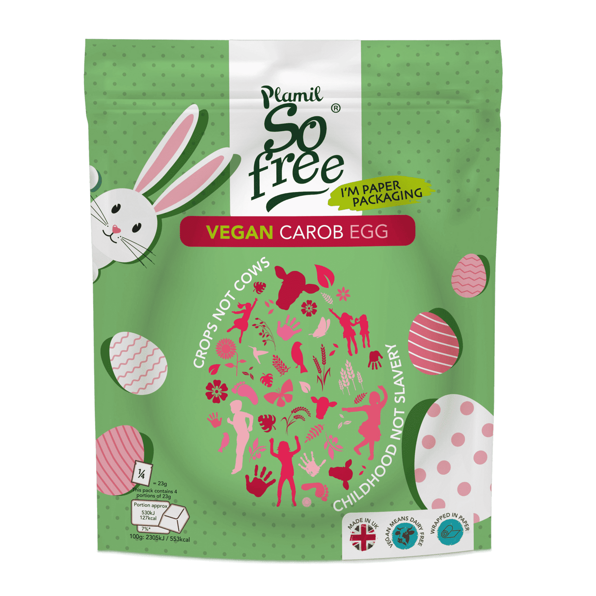Easter egg made from milk chocolate alternative with carob - So free Fair-Trade (Plamil)