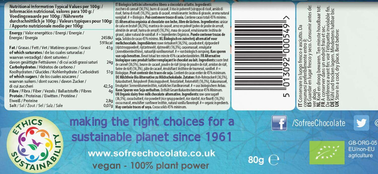 Bio Milchschokolade-Alternative - So free (Plamil)