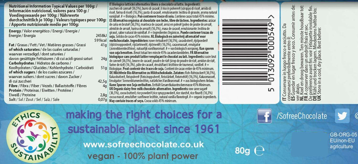 Bio Milchschokolade-Alternative - So free (Plamil) - Schoko Wunderland