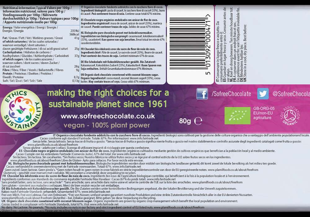 Organic dark chocolate with coconut blossom sugar - So free Fair-Trade – Plamil