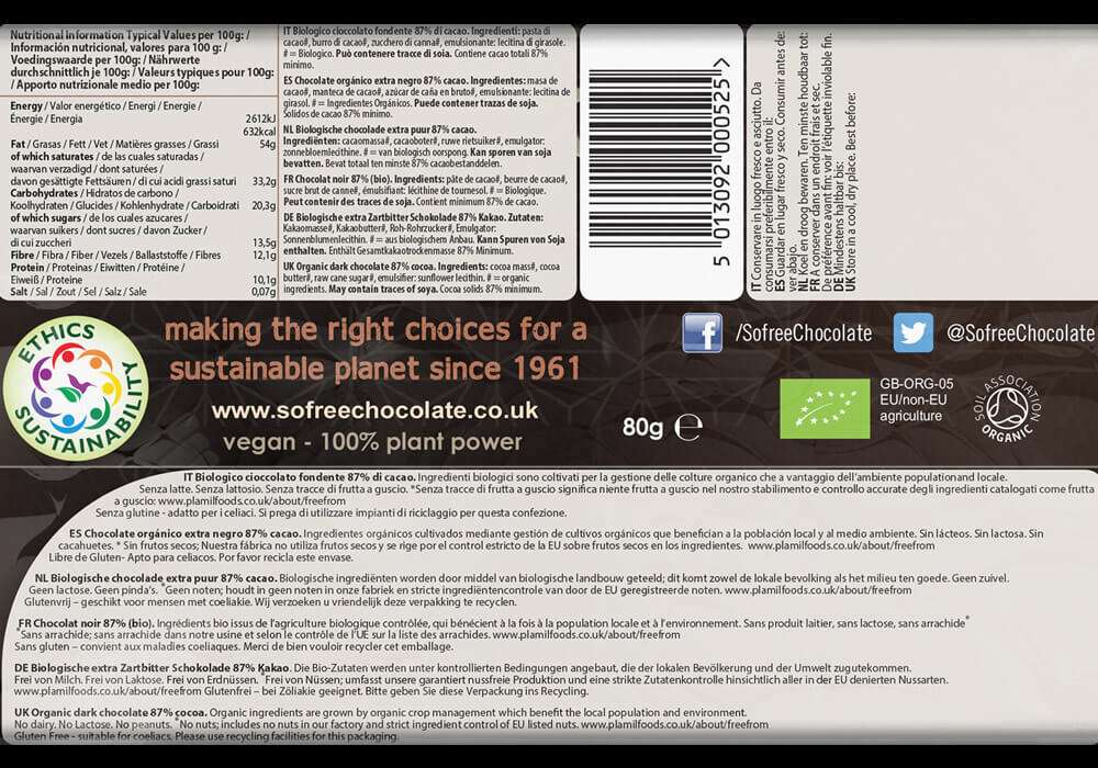 Organic Extra Dark Chocolate “So free” Fair Trade – Plamil