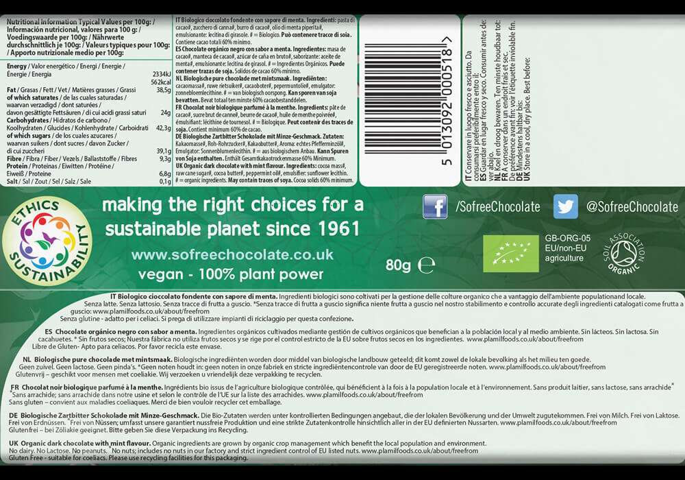 Organic Dark Chocolate - Mint - So free – Plamil