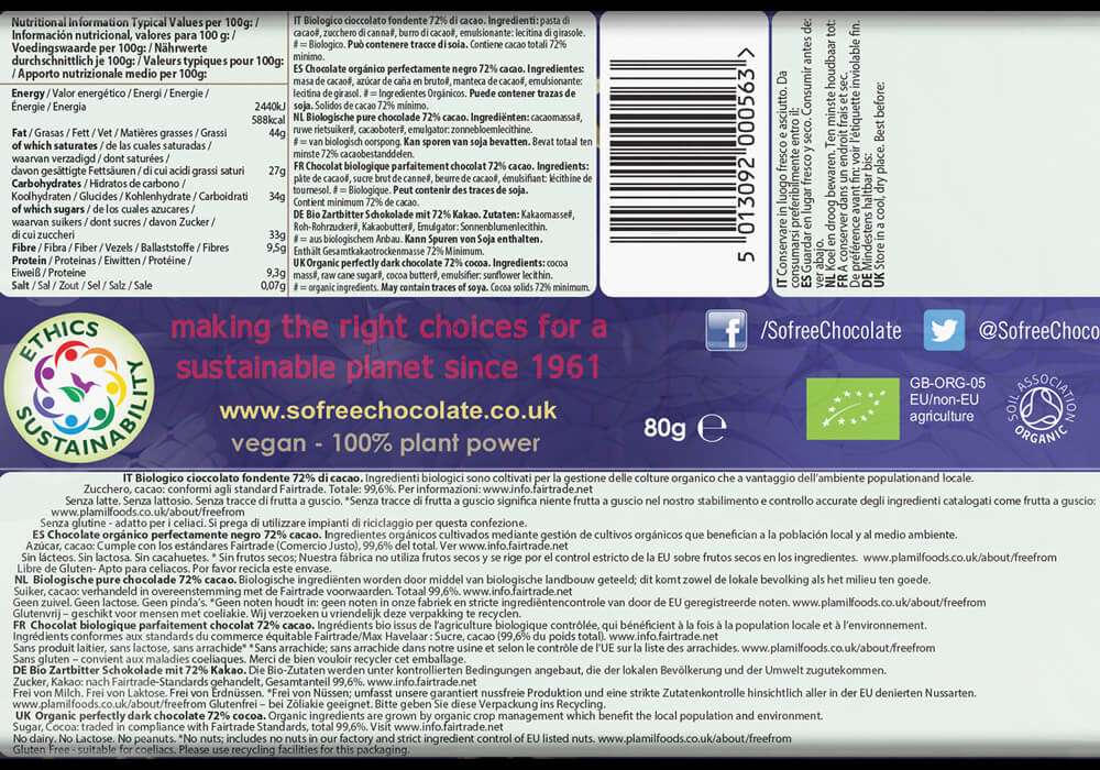Organic Perfect Dark Chocolate - So free Fair-Trade – Plamil