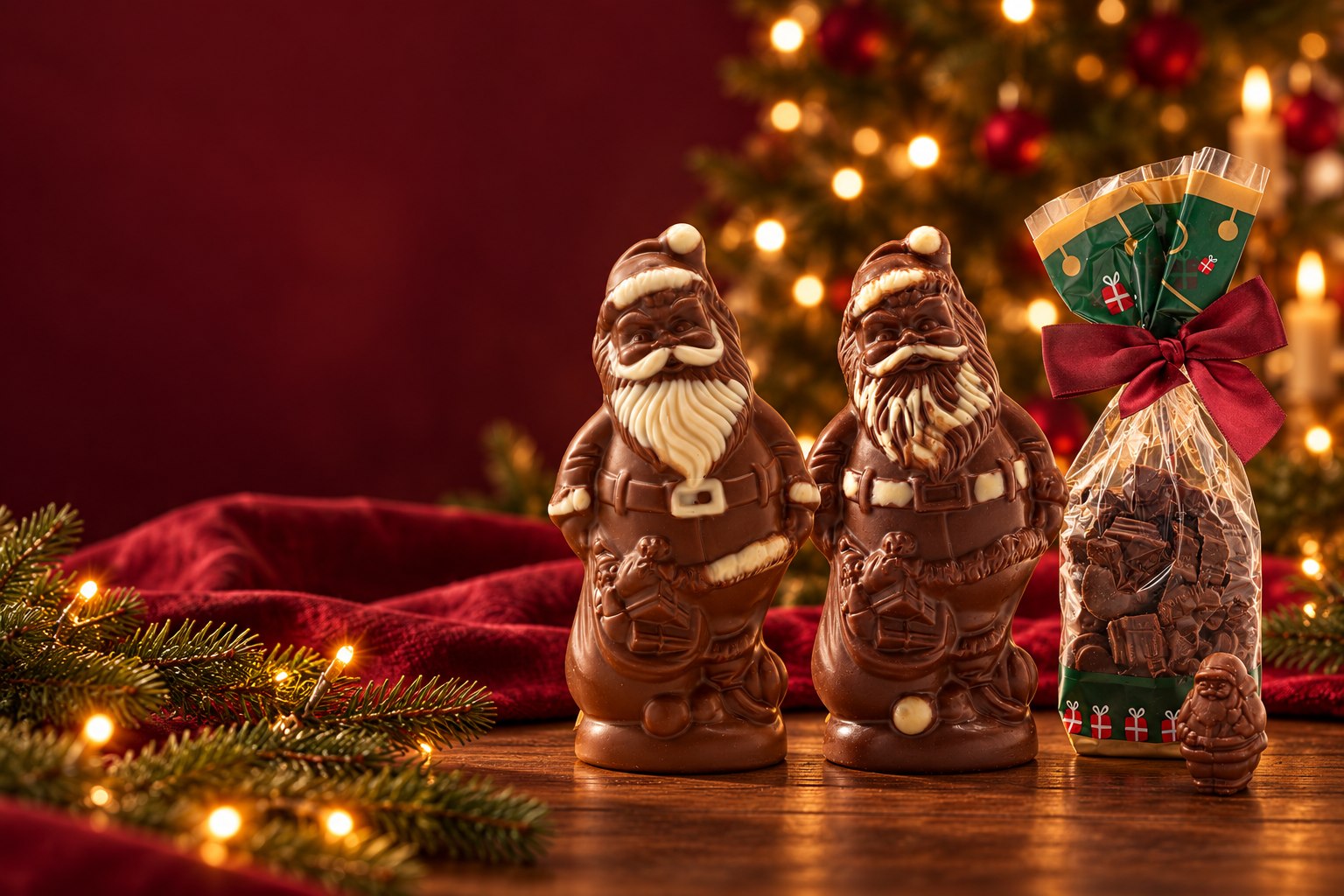 Dammenberg-Weihnachtsmänner und kleine Adventsfiguren in einer festlichen Tischszene – Serviervorschlag