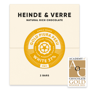 2 Tafel nussfreie weiße Milchschokolade Gold Piura Peru - 31% (Heinde & Verre) - Schoko Wunderland
