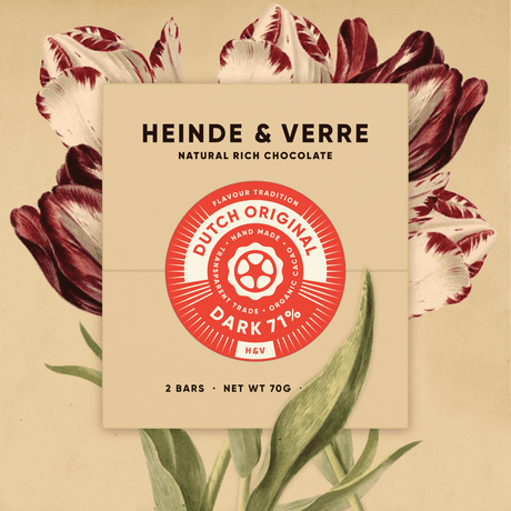 Verpackung mit Blumen im Hintergrund Dutch Original Schokolade