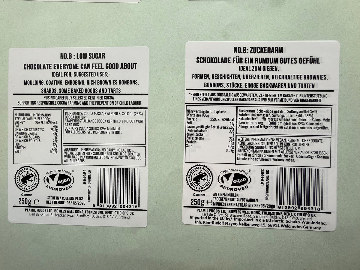 No. 8 Low Sugar (VEGAN CHOCOLATE) – 250 g