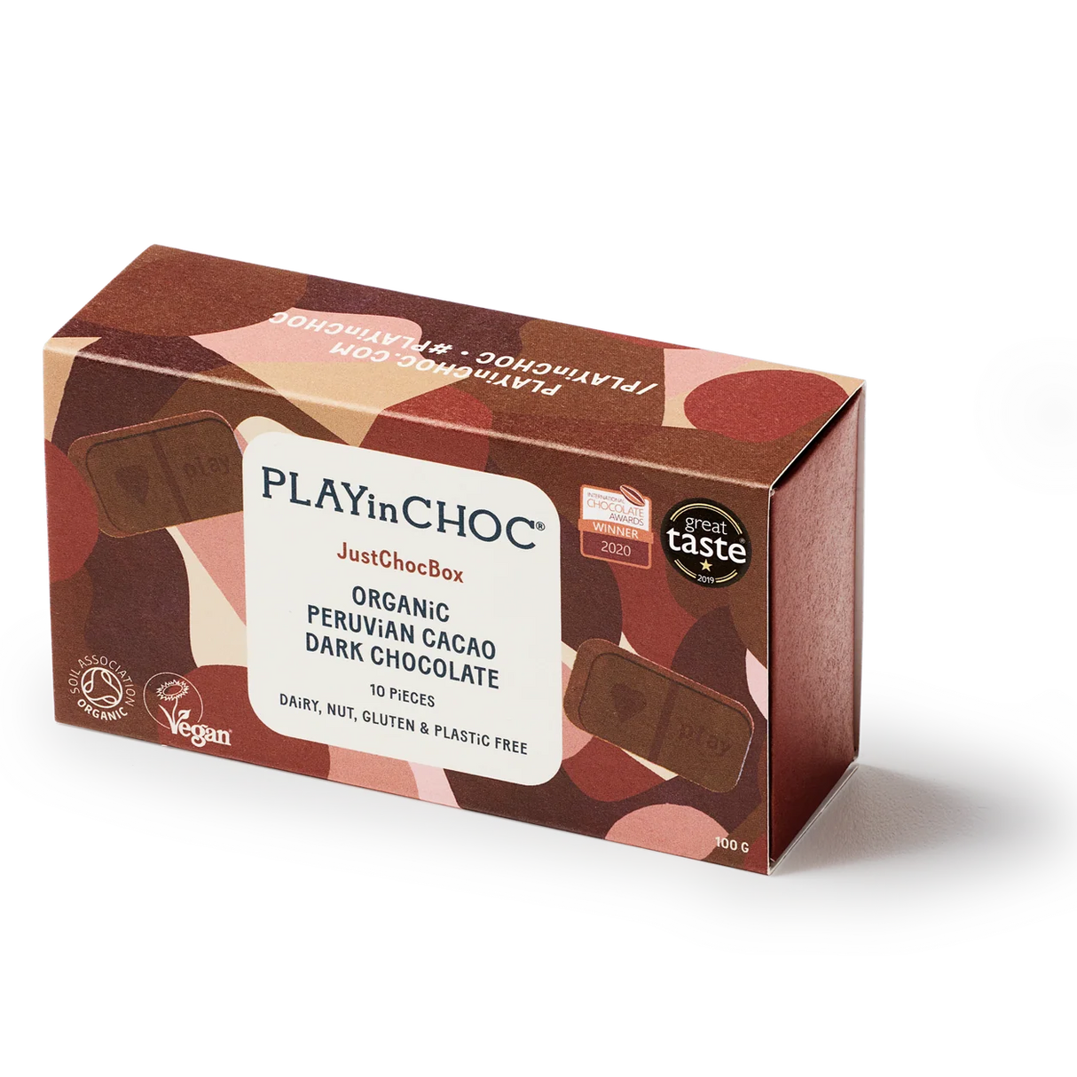 JustChoc Box - 100g allergenfreie Bio dunkle Schokolade (PLAY in CHOC)
