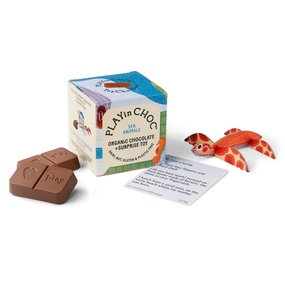 ToyChoc Box - Meerestiere + 20g allergenfreie Bio Schokolade (PLAY in CHOC)