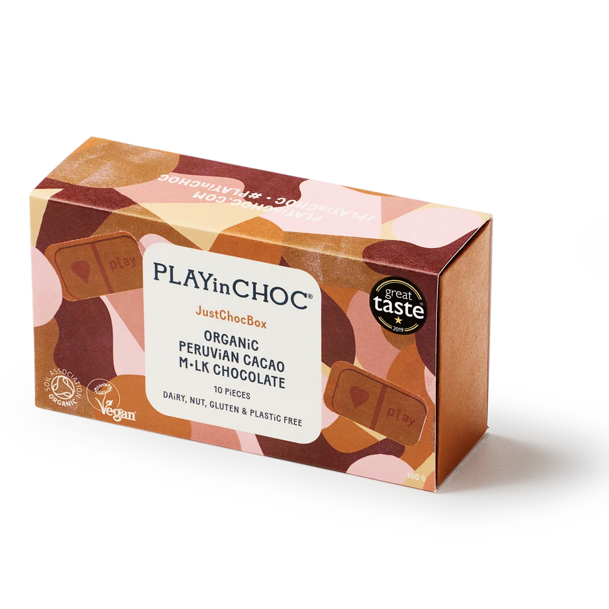 JustChoc Box - 100g allergenfreie Bio Milchalternative-Schokolade (PLAY in CHOC)
