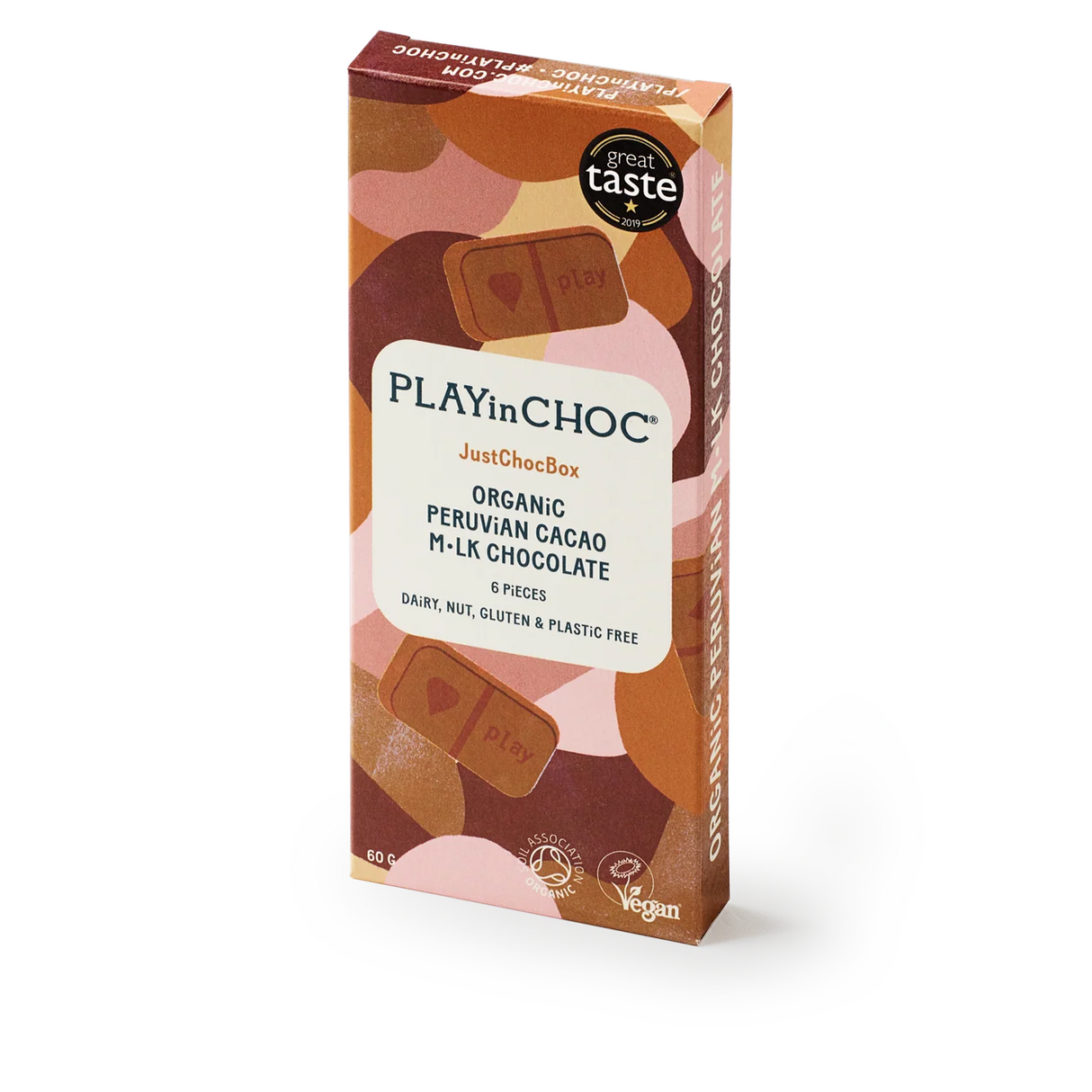 JustChoc Box - 60g allergenfreie Bio Milchalternative-Schokolade (PLAY in CHOC)