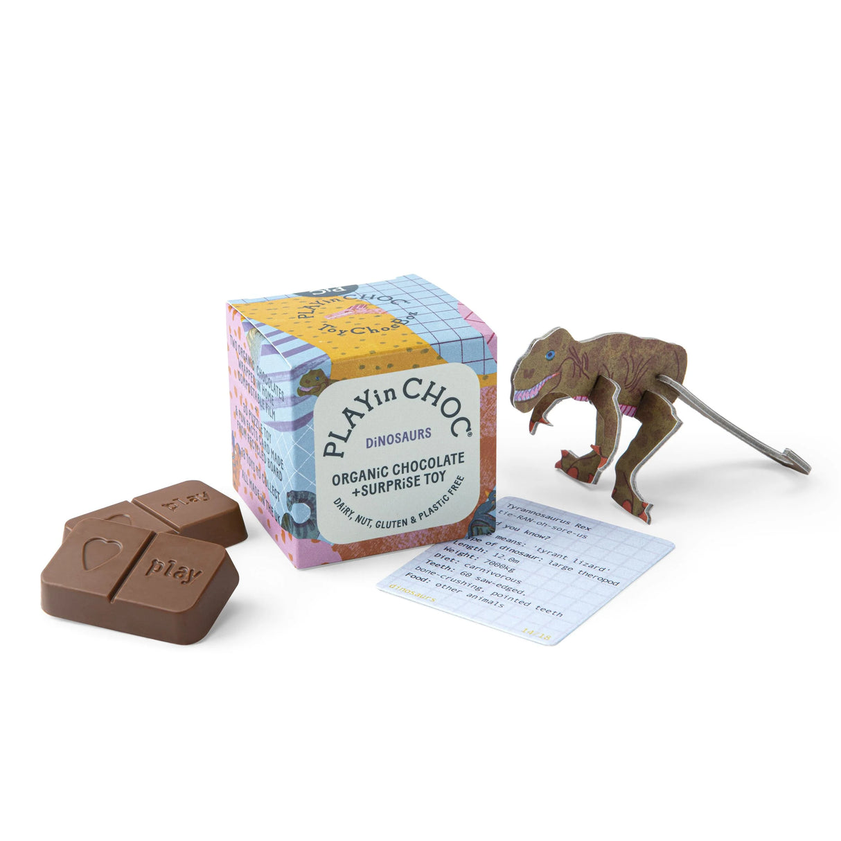 ToyChoc Box - Dinosaurier + 20g allergenfreie Schokolade (PLAY in CHOC)