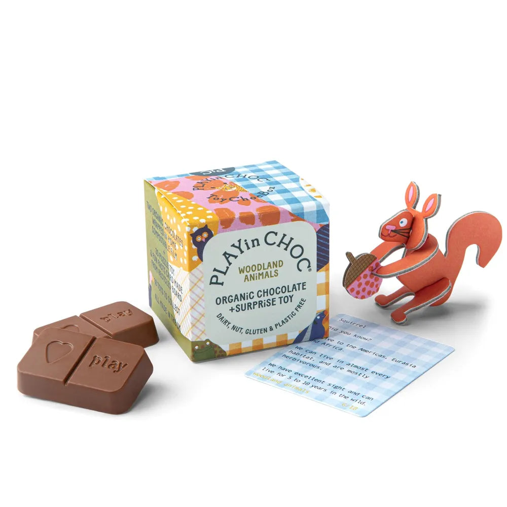 ToyChoc Box - Waldtiere + 20g allergenfreie Bio Schokolade (PLAY in CHOC)