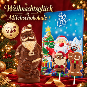 Weihnachtsglück mit Milchschokolade: Dammenberg Weihnachtsmann, Plamil Adventskalender sowie Belfine Santa- und Lebkuchenmann-Lolli – enthält Milch